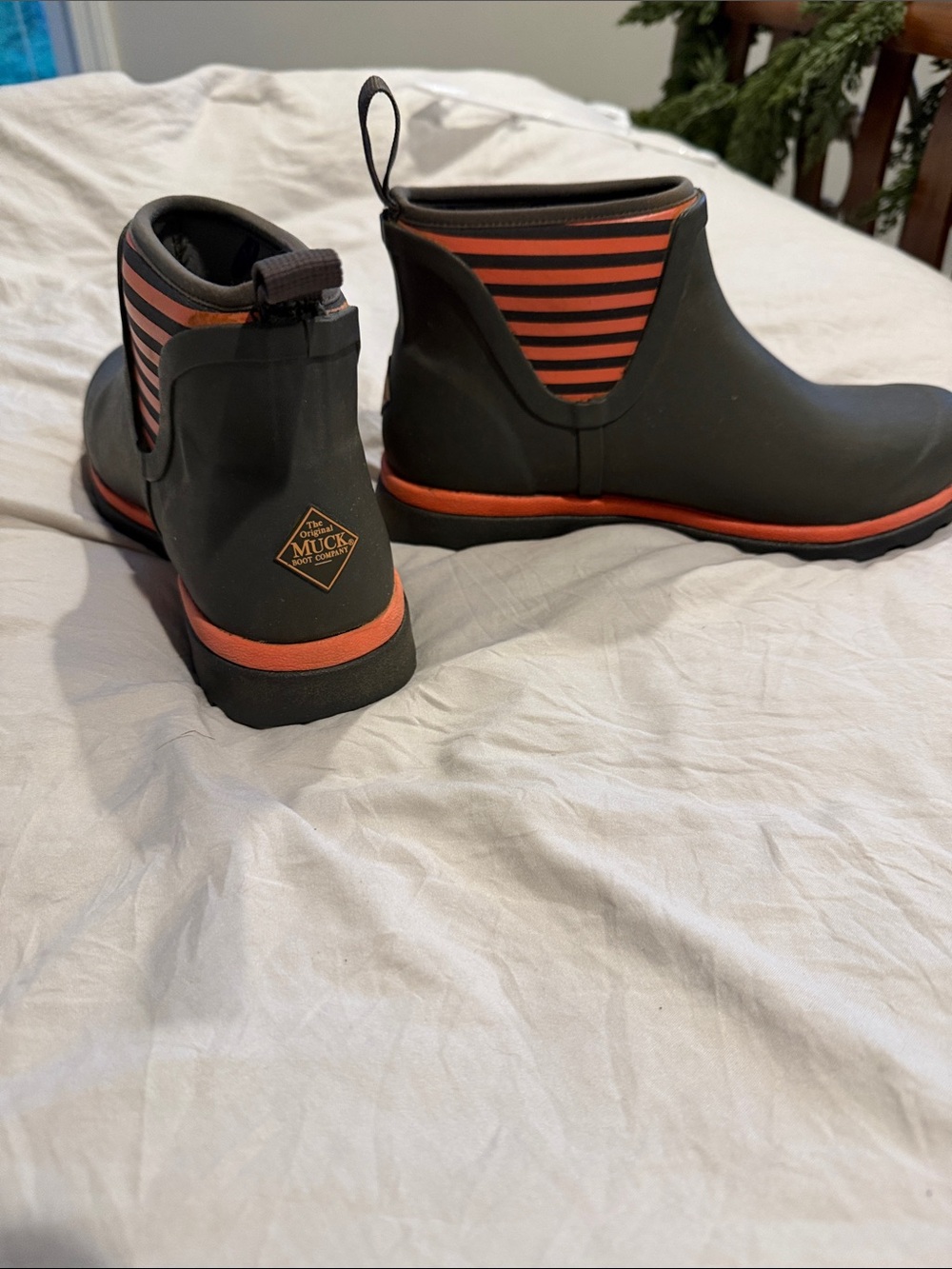 The Original Muck Boot Women’s Low Ankle Rain Booties — Black with Orange Accent